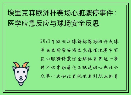 埃里克森欧洲杯赛场心脏骤停事件:医学应急反应与球场安全反思 埃里克森欧洲杯赛场心脏骤停事件:医学应急反应与球场安全反思